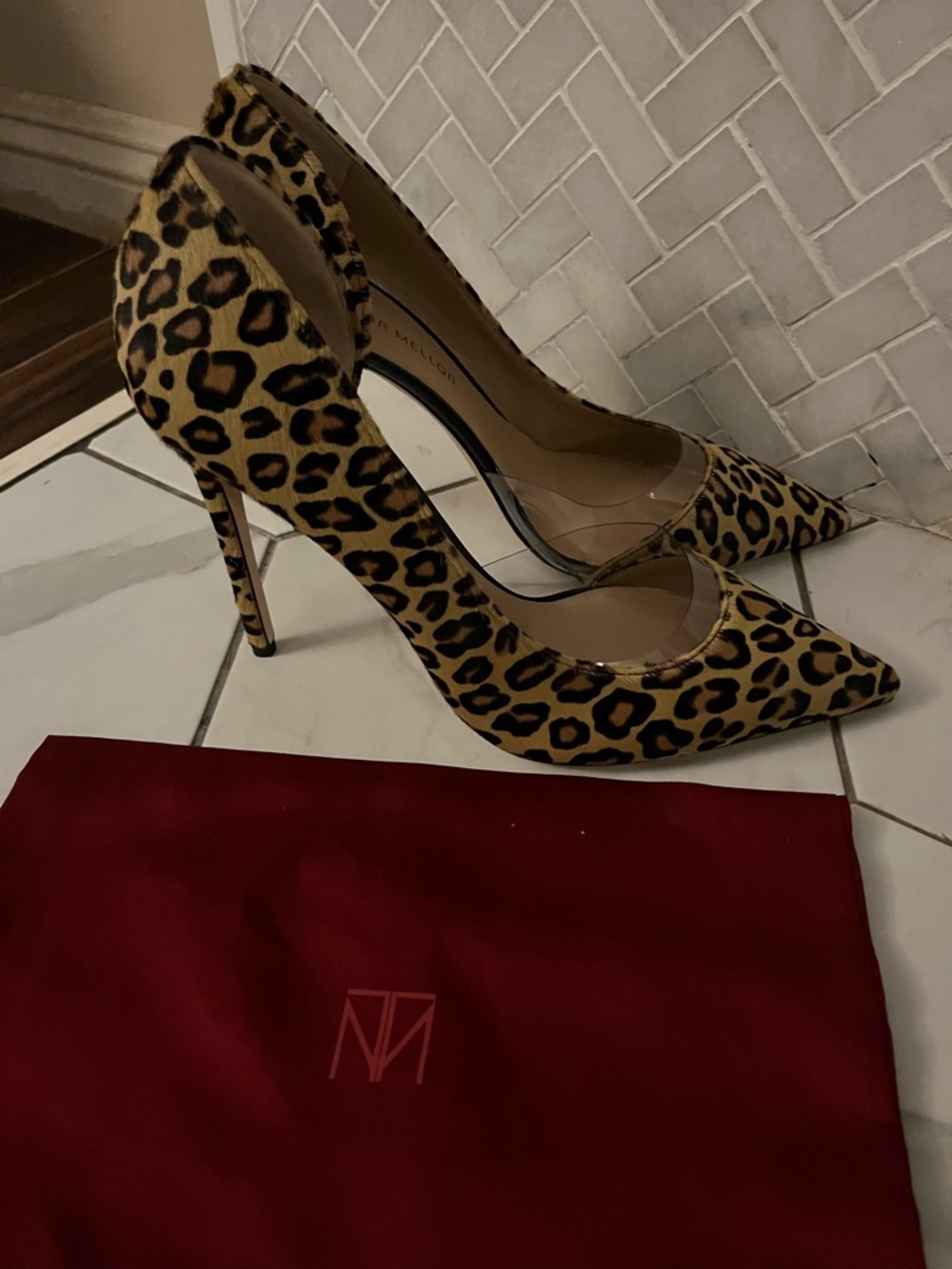 Tamara Mellon Leopard Print Pointed Toe Stiletto Pumps - Black & Brown